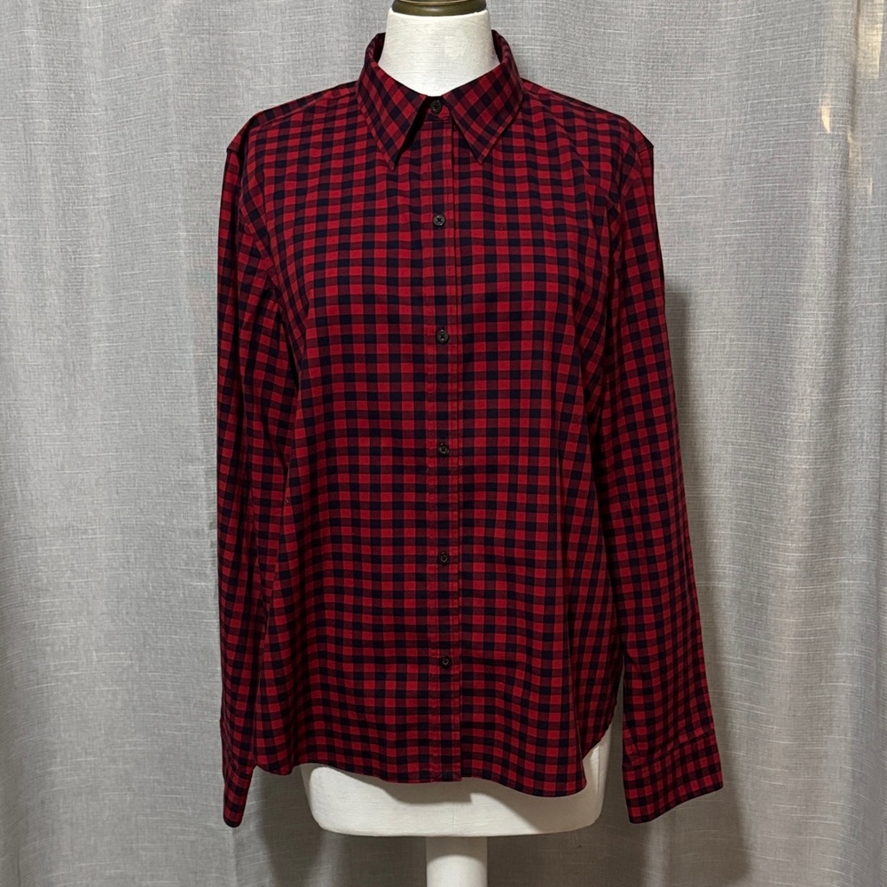 Wmns CHAPS Cotton Button Up Shirt-Sz XL-Red/Navy Plaid-EUC